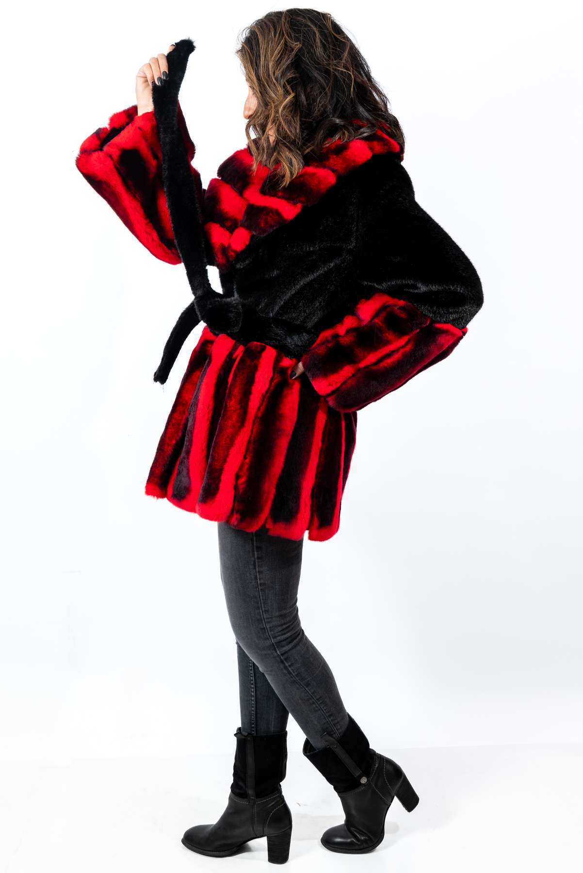 Women's chinchilla coat Alina Red