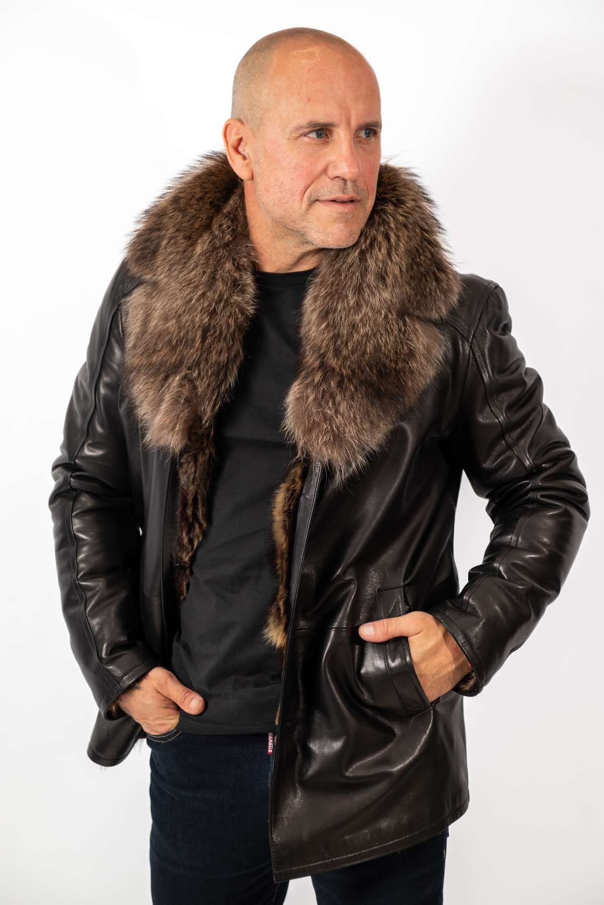 Men's Coat Douglas Black with Wolf collar