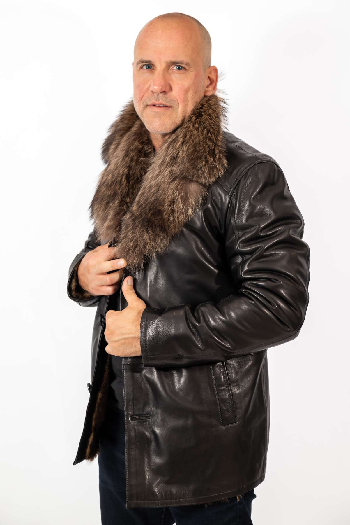 Men's Coat Douglas Black with Wolf collar