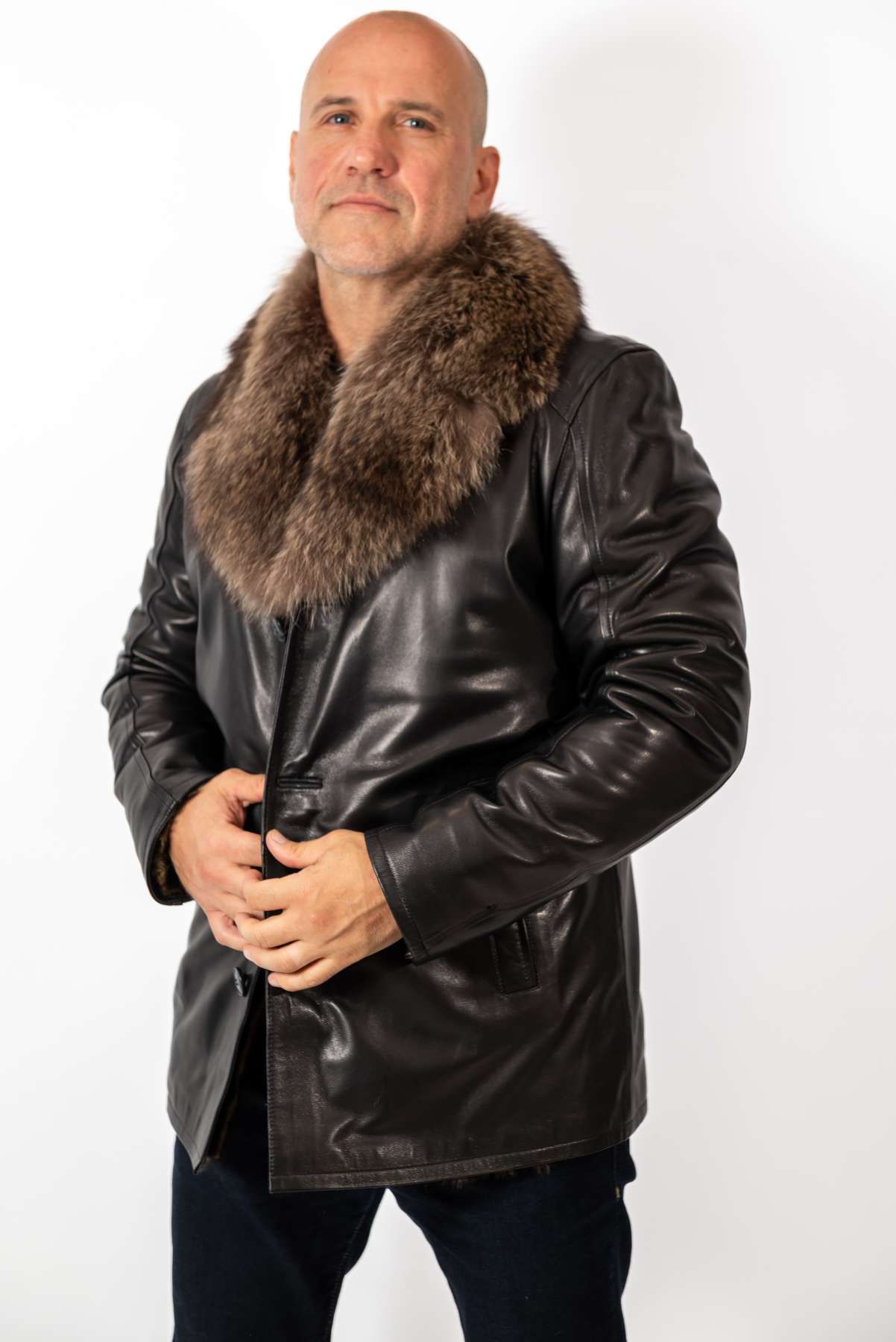 Men's Coat Douglas Black with Wolf collar