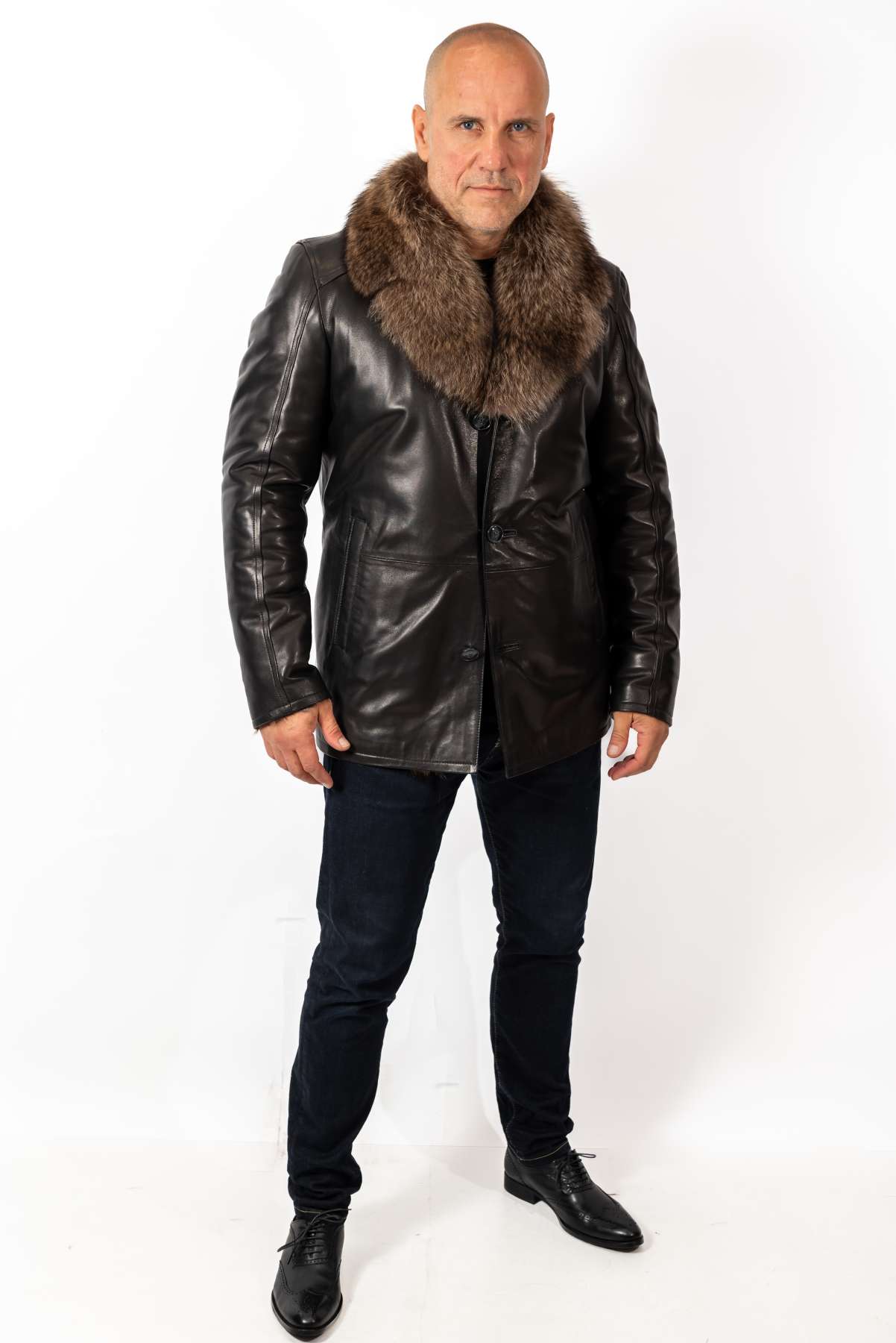Men's Coat Douglas Black with Wolf collar