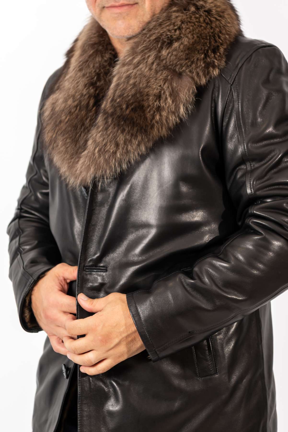 Men's Coat Douglas Black with Wolf collar