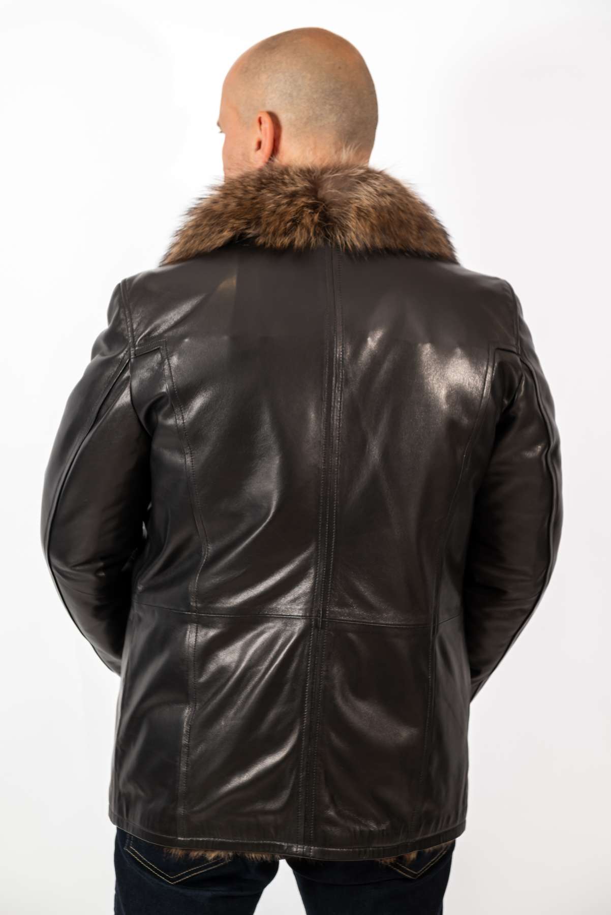 Men's Coat Douglas Black with Wolf collar