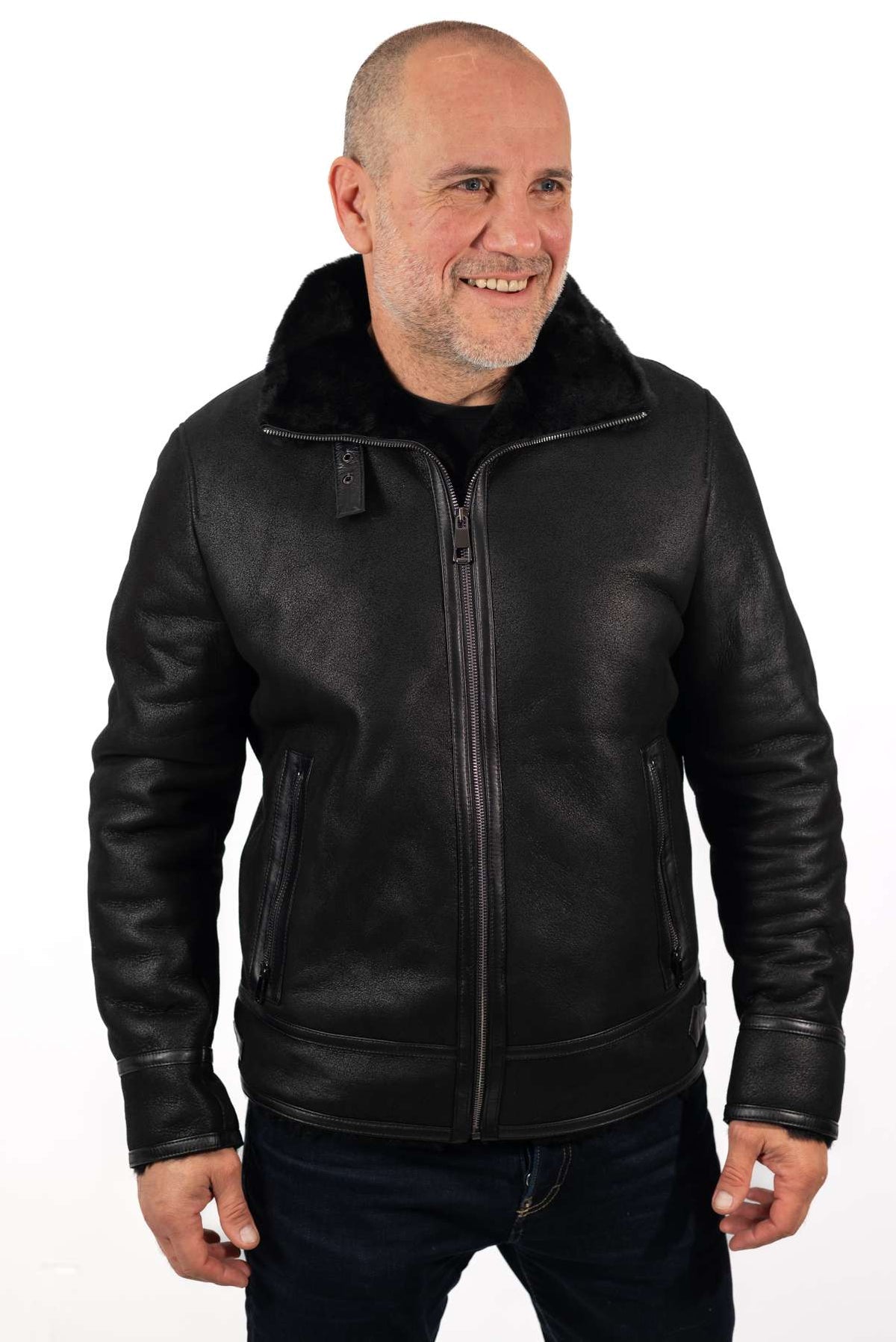 Men's leather coat Bayan Pilot Black