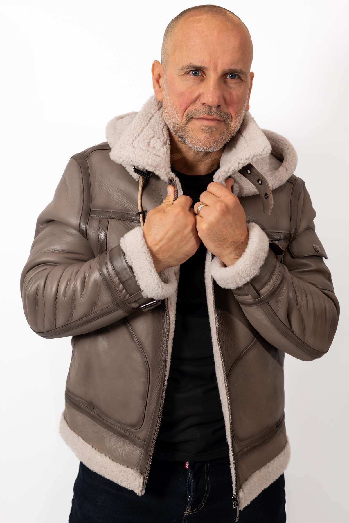 Men's leather coat Victor with hood