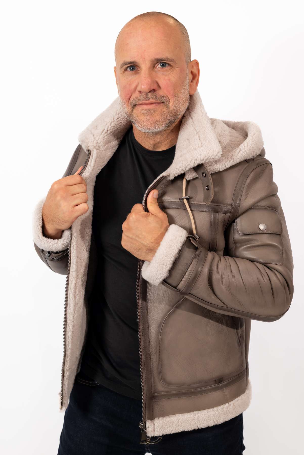 Men's leather coat Victor with hood