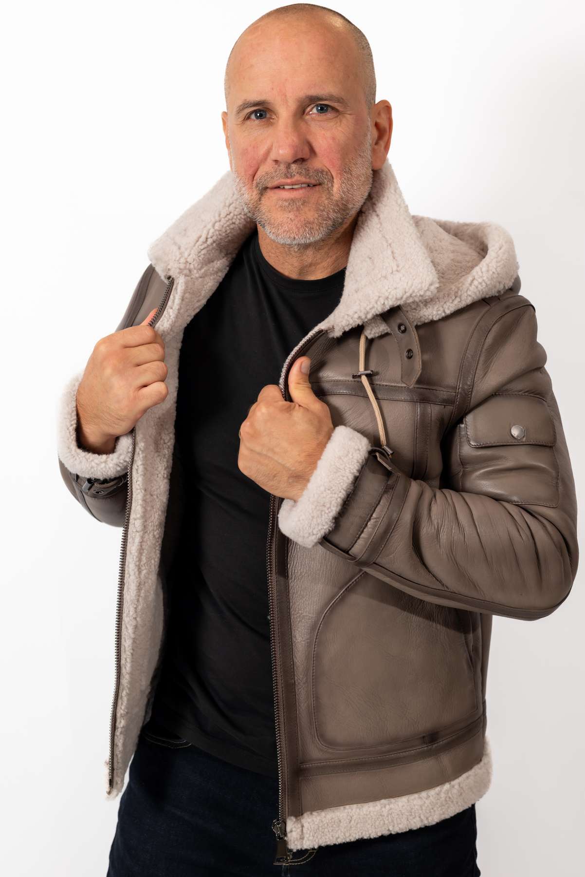 Men's leather coat Victor with hood