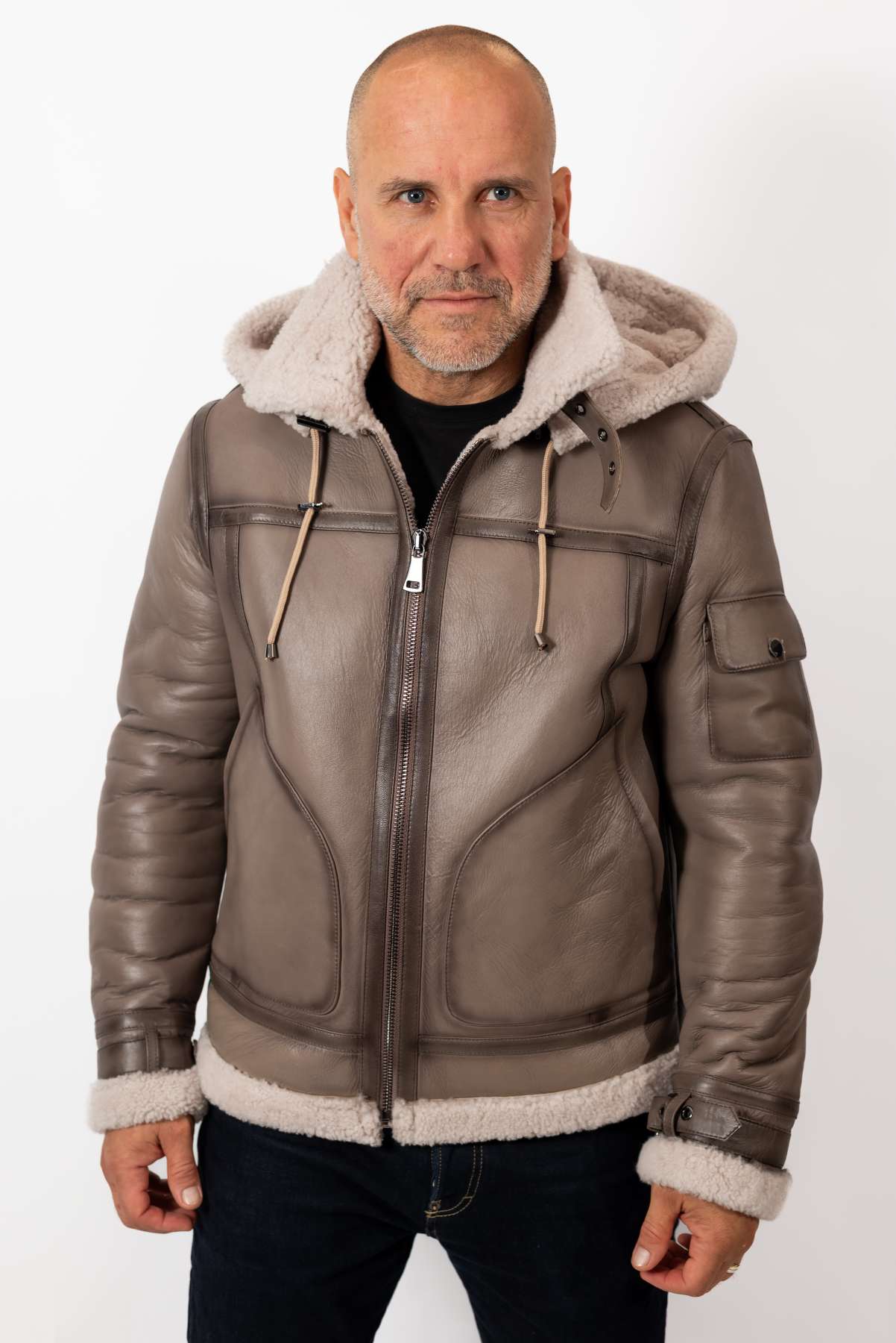 Men's leather coat Victor with hood