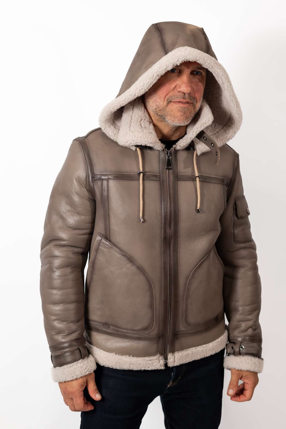 Men's leather coat Victor with hood