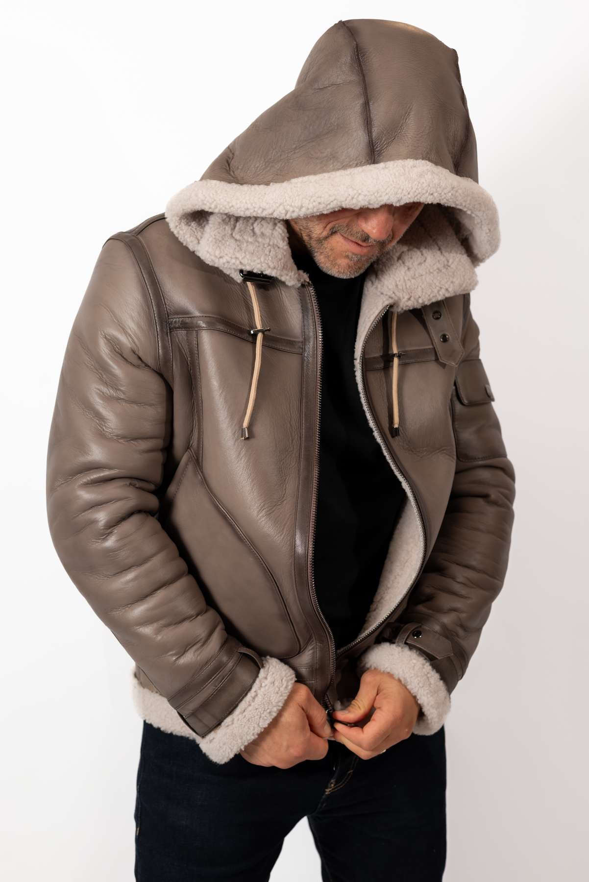 Men's leather coat Victor with hood
