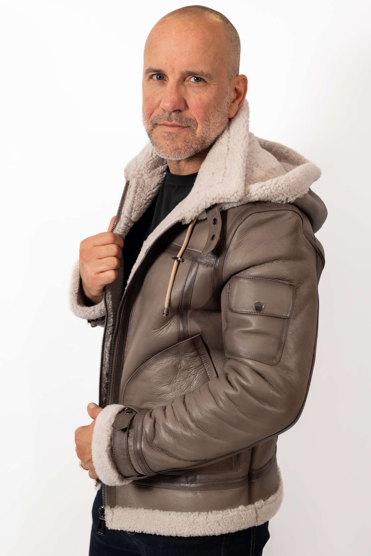 Men's leather coat Victor with hood