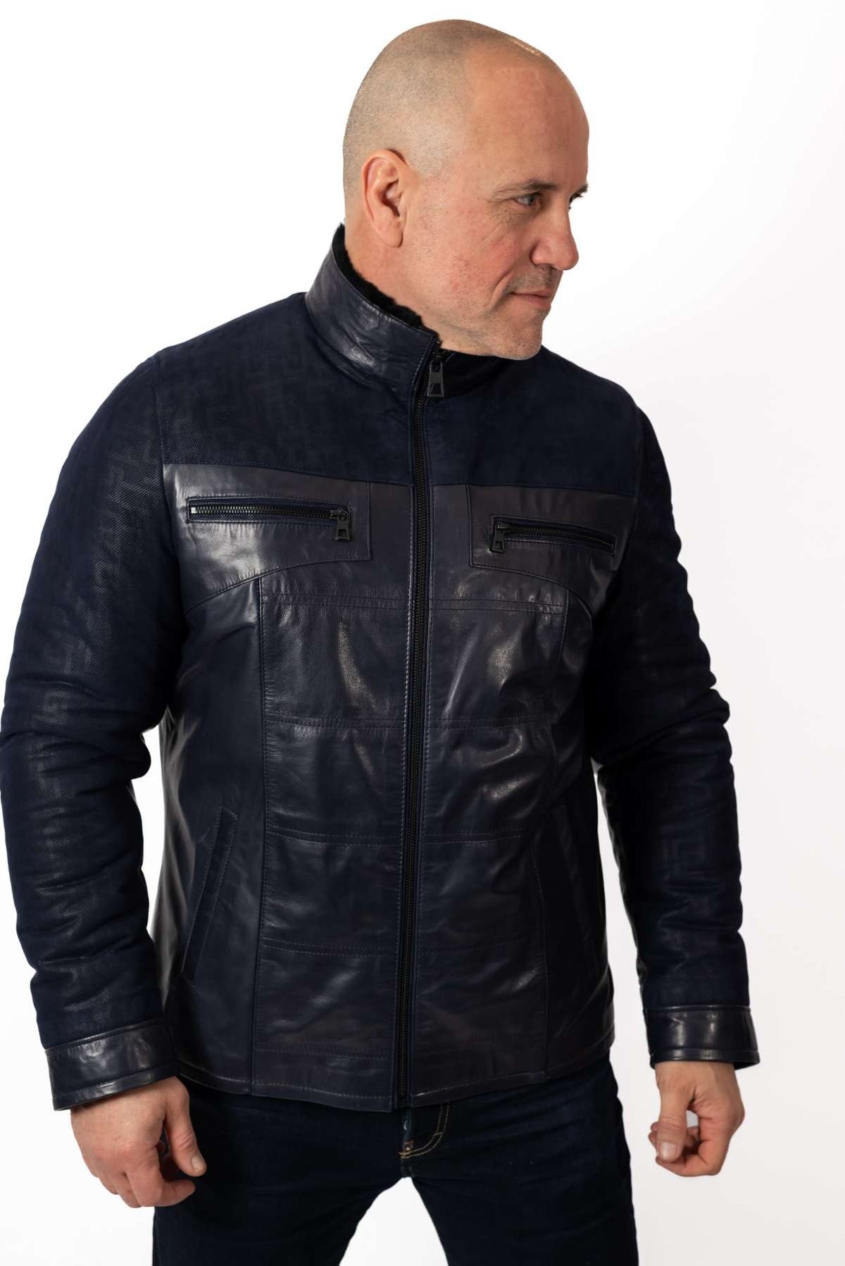 Men's Leather Coat Carlos Blue