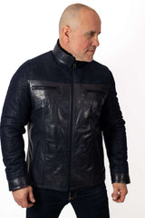 Men's Leather Coat Carlos Blue