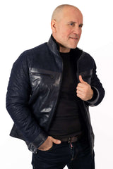 Men's Leather Coat Carlos Blue