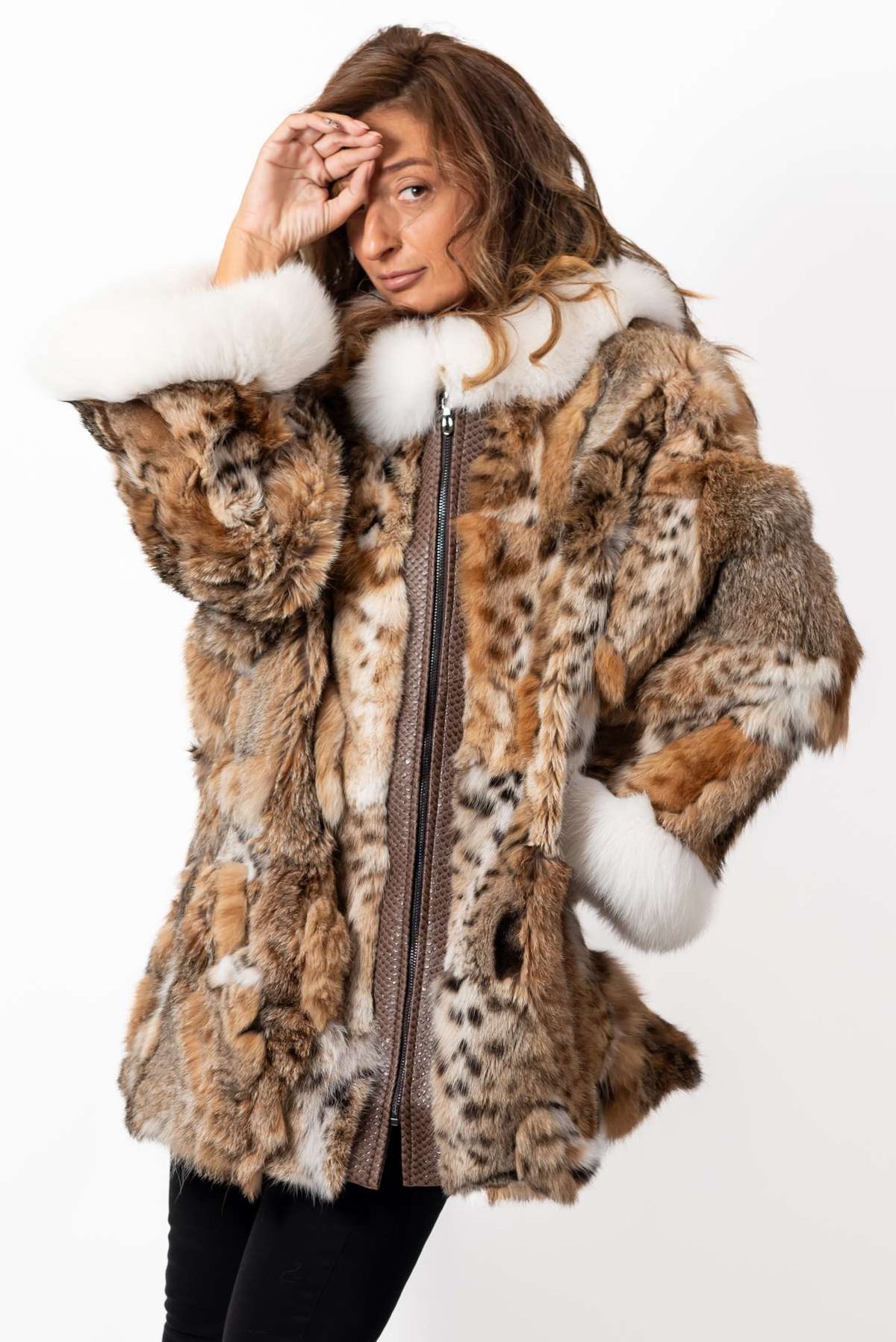 Women's exclusive coat Boryana made of natural lynx fur