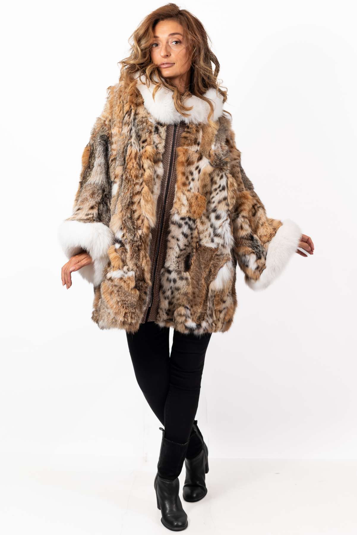Women's exclusive coat Boryana made of natural lynx fur