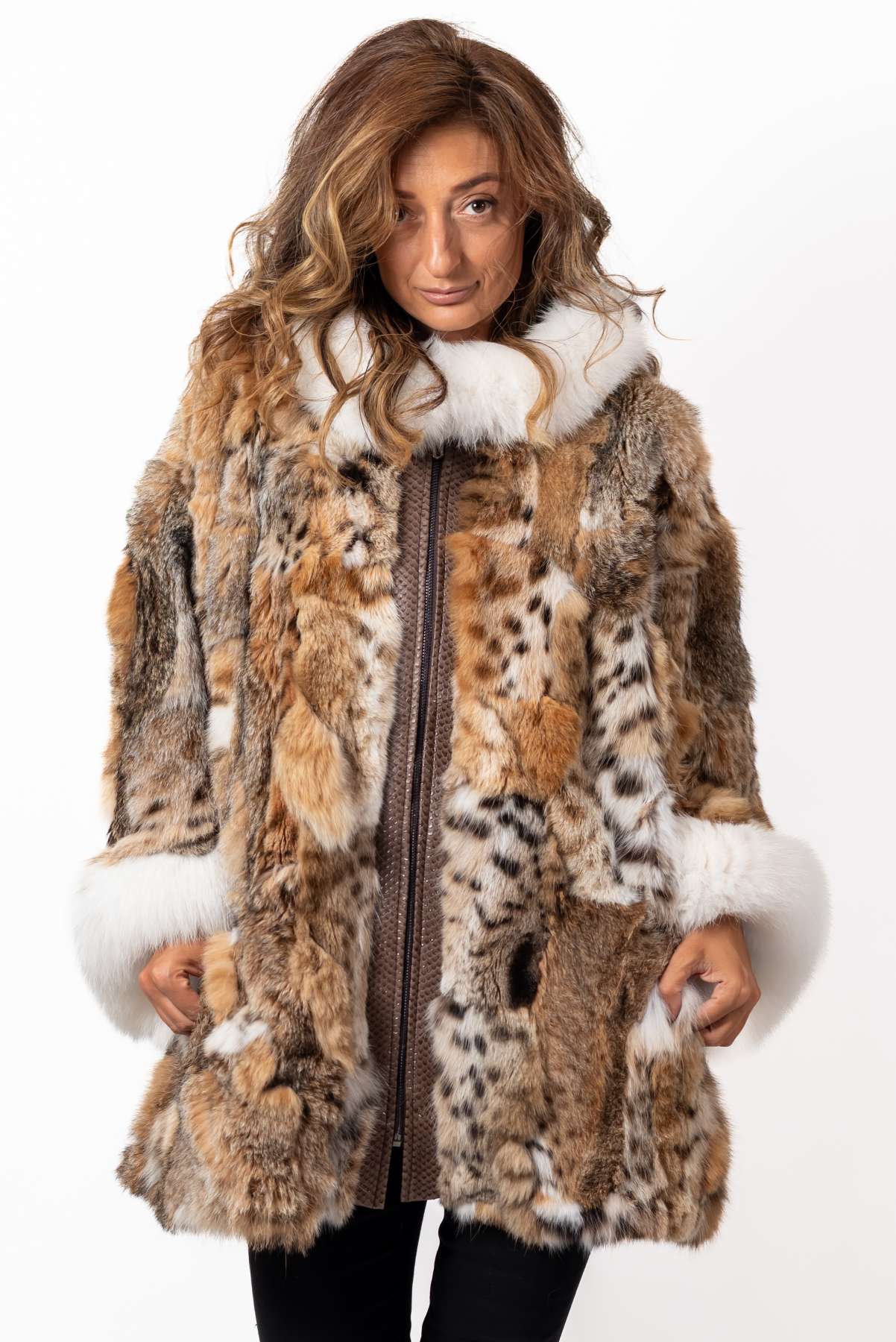 Women's exclusive coat Boryana made of natural lynx fur