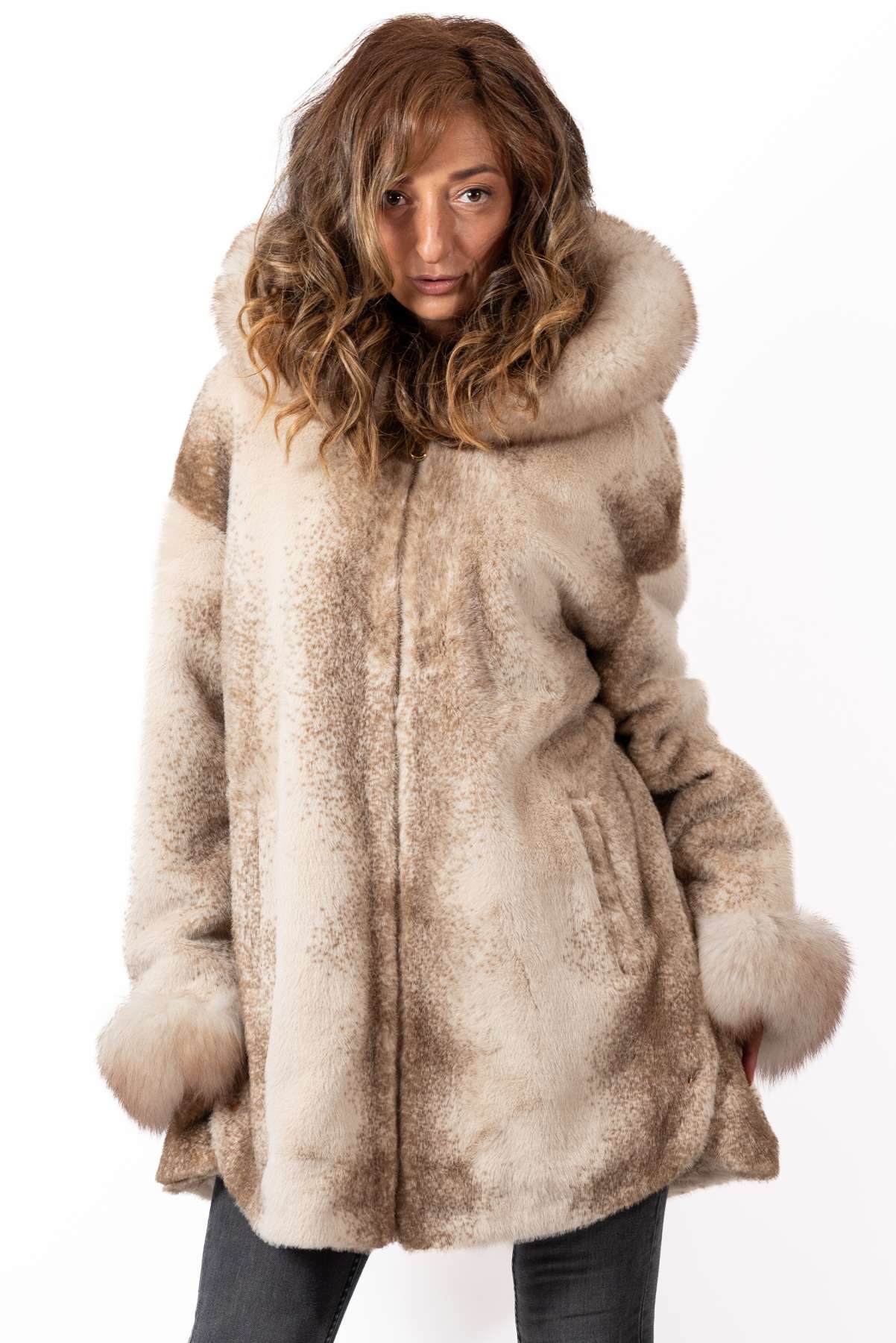 Women's exclusive alpaca coat Valentina Beige Melange