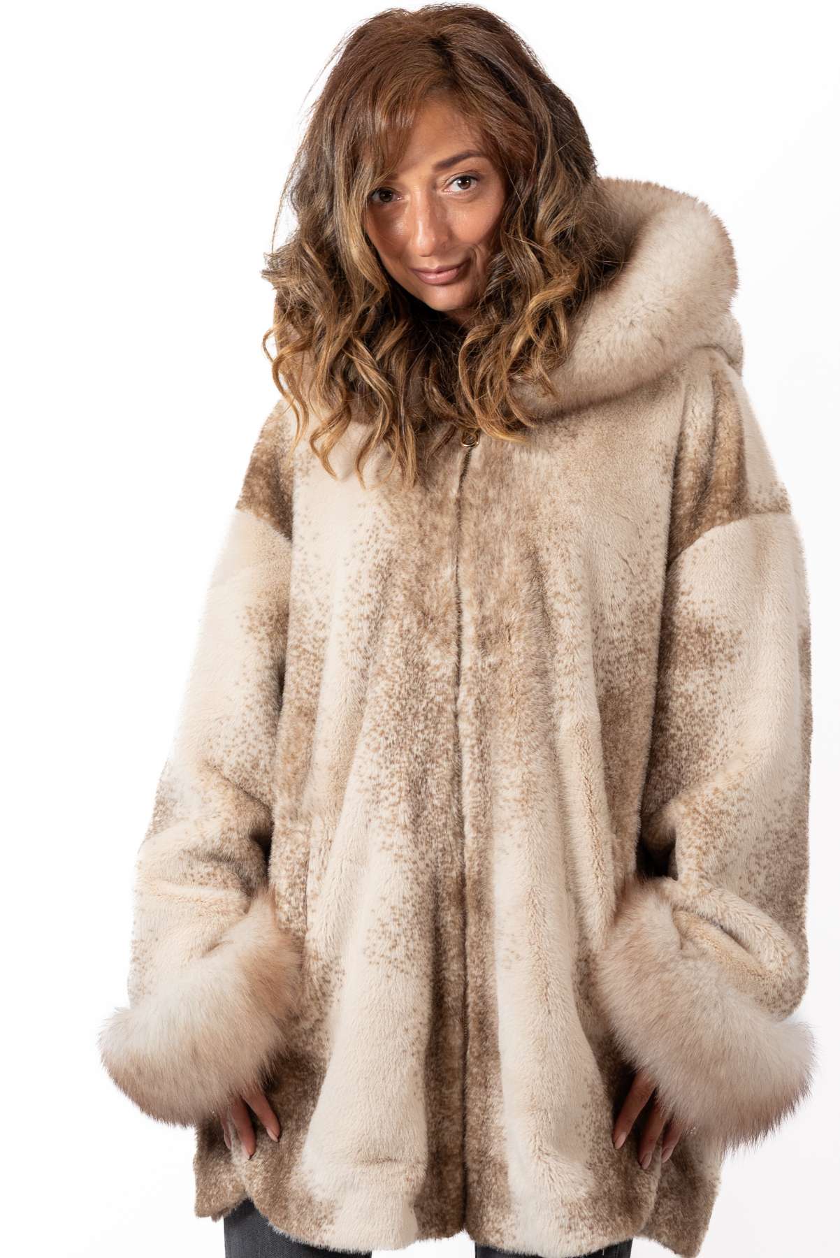 Women's exclusive alpaca coat Valentina Beige Melange