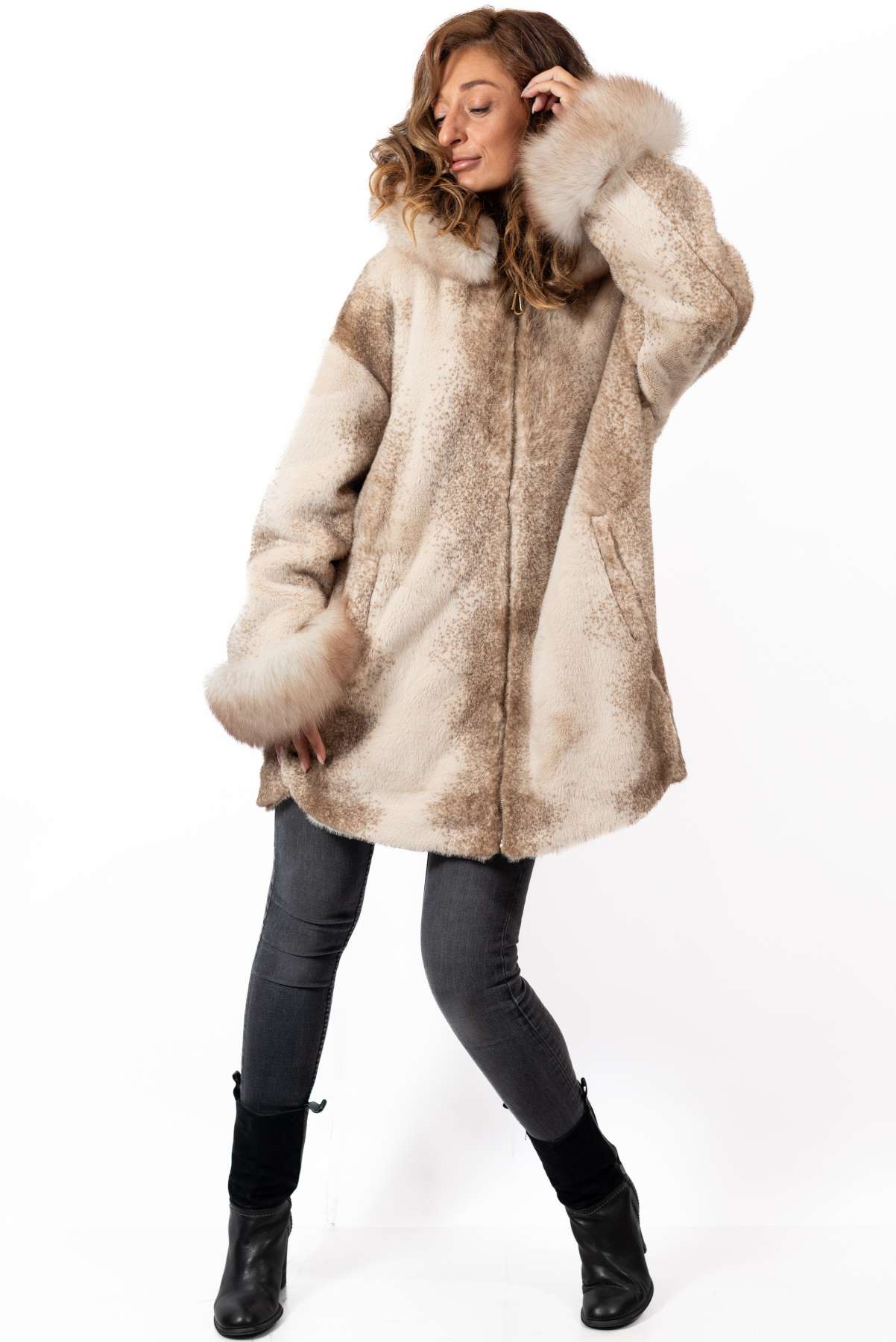 Women's exclusive alpaca coat Valentina Beige Melange