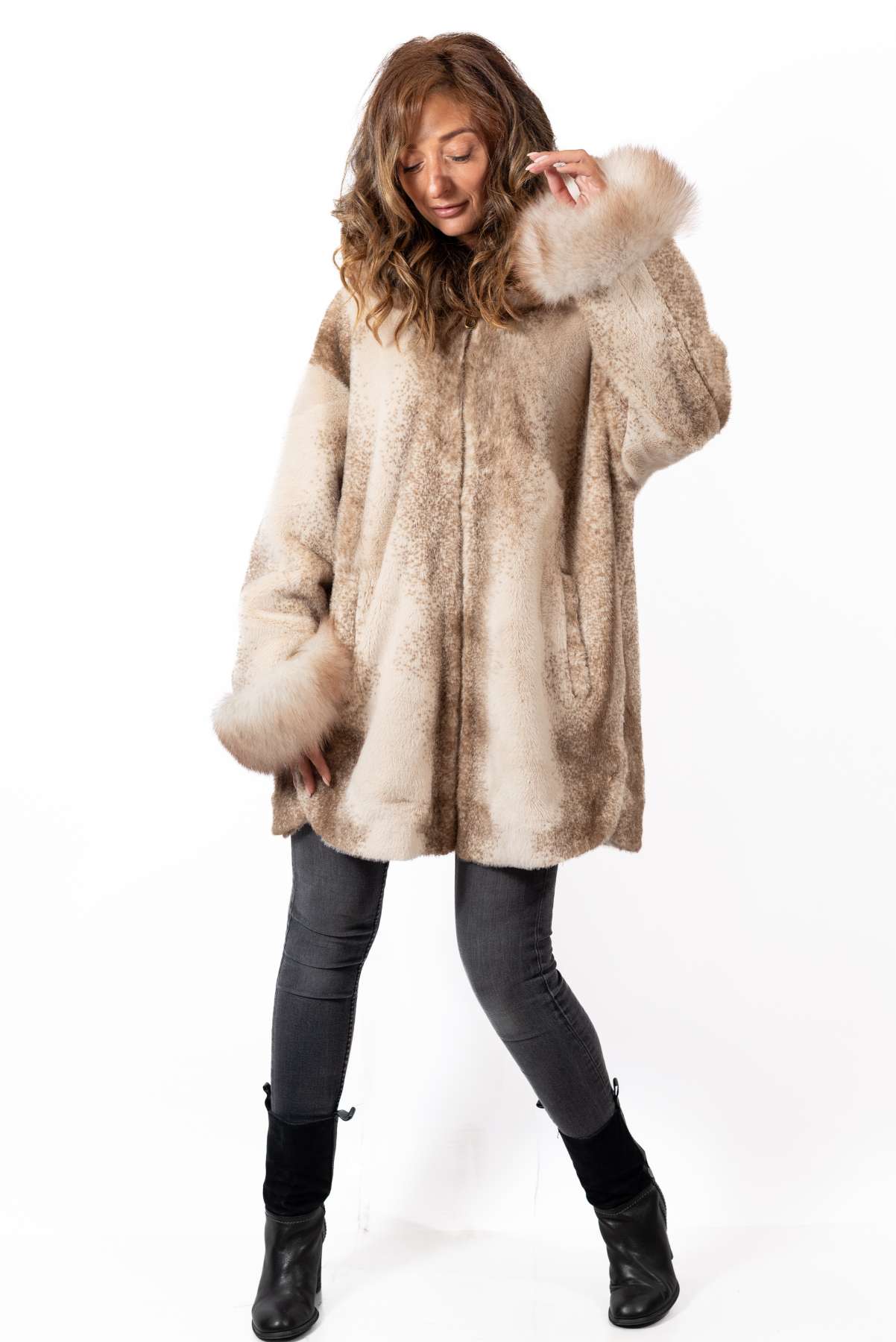 Women's exclusive alpaca coat Valentina Beige Melange