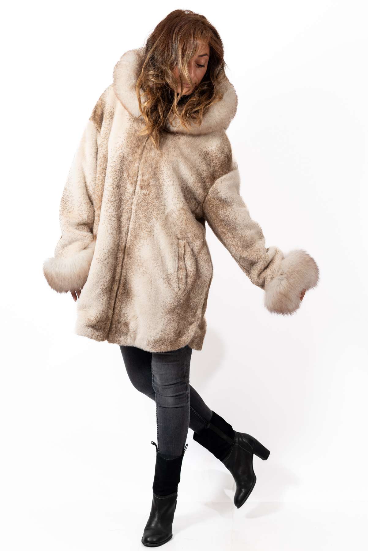 Women's exclusive alpaca coat Valentina Beige Melange