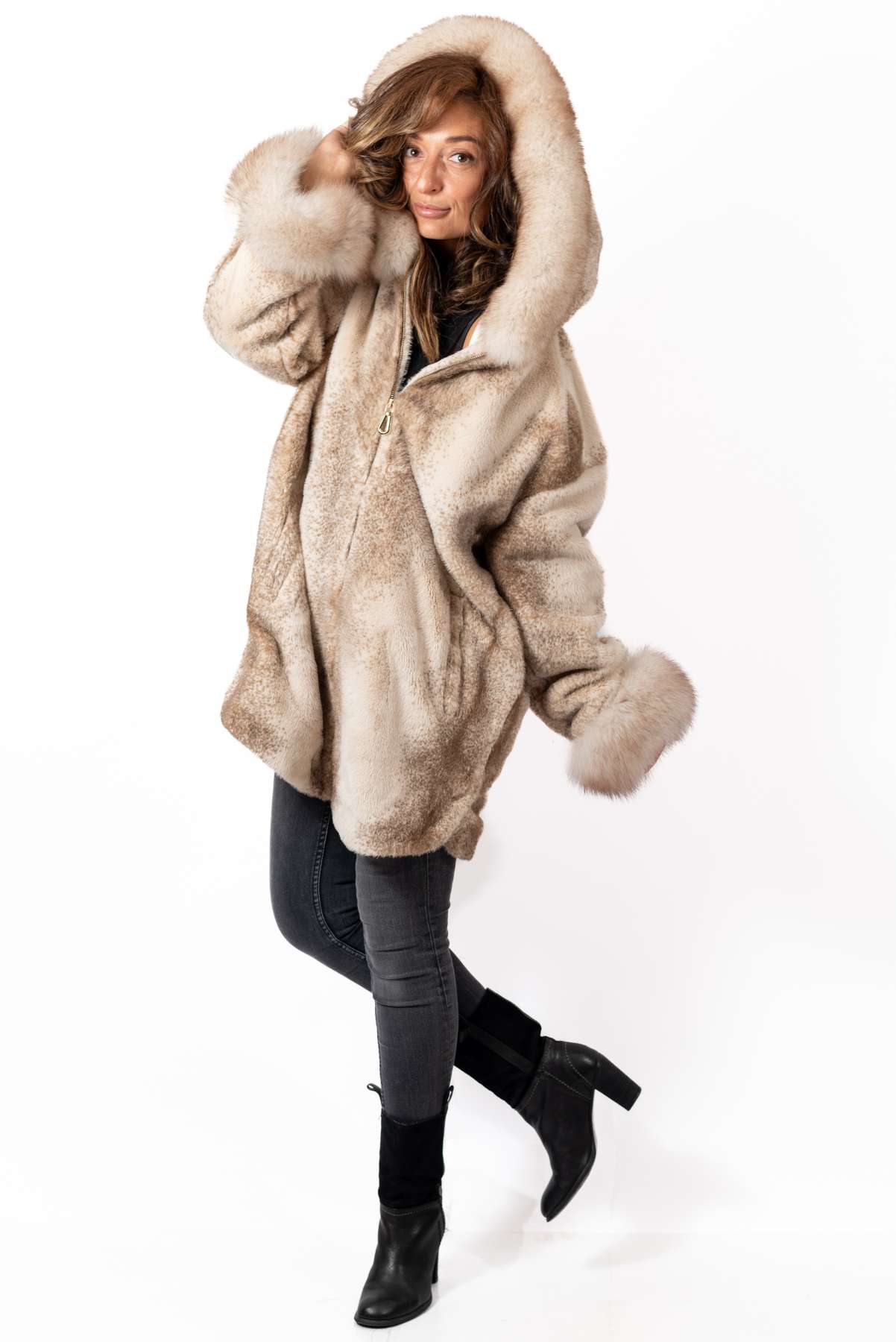 Women's exclusive alpaca coat Valentina Beige Melange