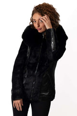 Women's exclusive Alpaca Gery coat with hood Black