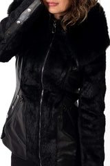 Women's exclusive Alpaca Gery coat with hood Black