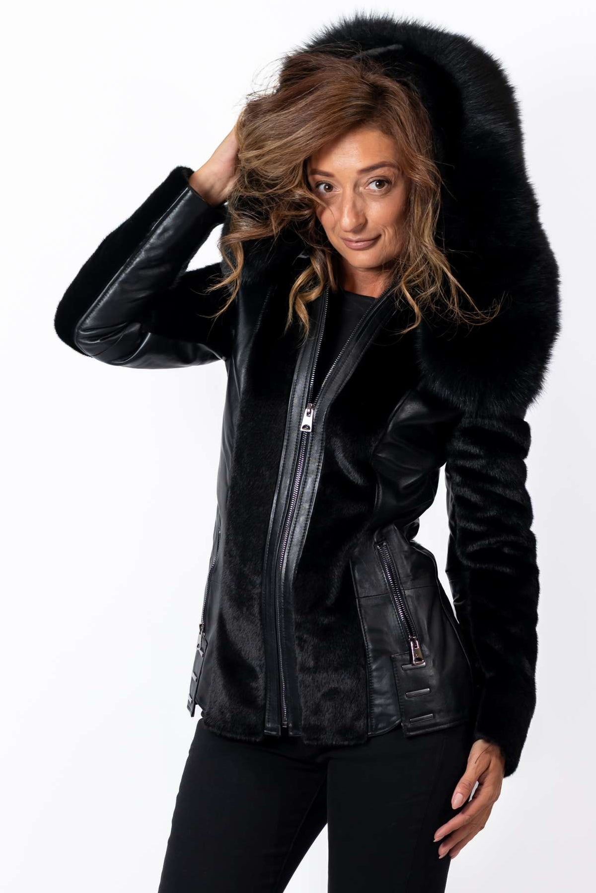 Women's exclusive Alpaca Vihra coat with hood Black