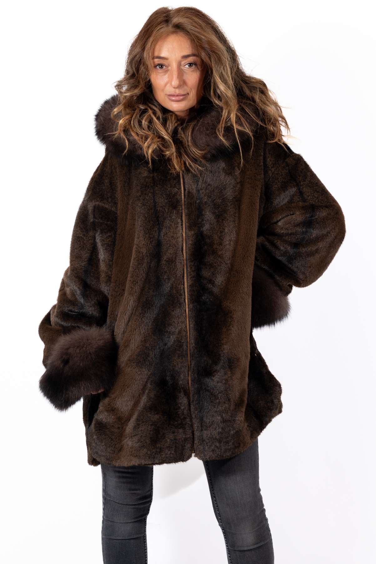 Women's exclusive alpaca coat Valentina Brown Melange