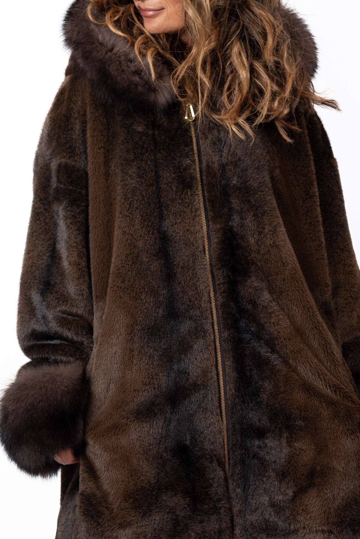 Women's exclusive alpaca coat Valentina Brown Melange