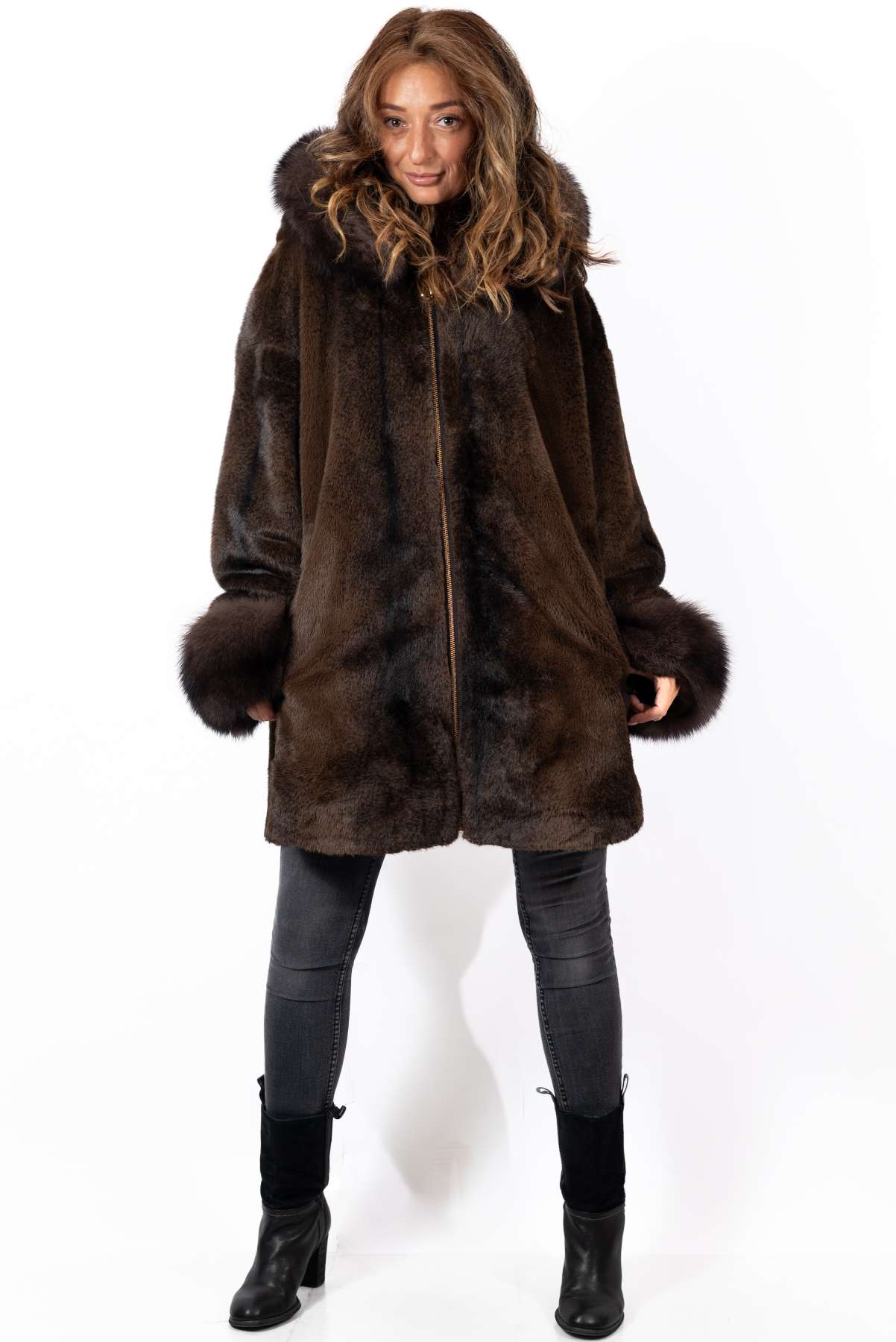 Women's exclusive alpaca coat Valentina Brown Melange