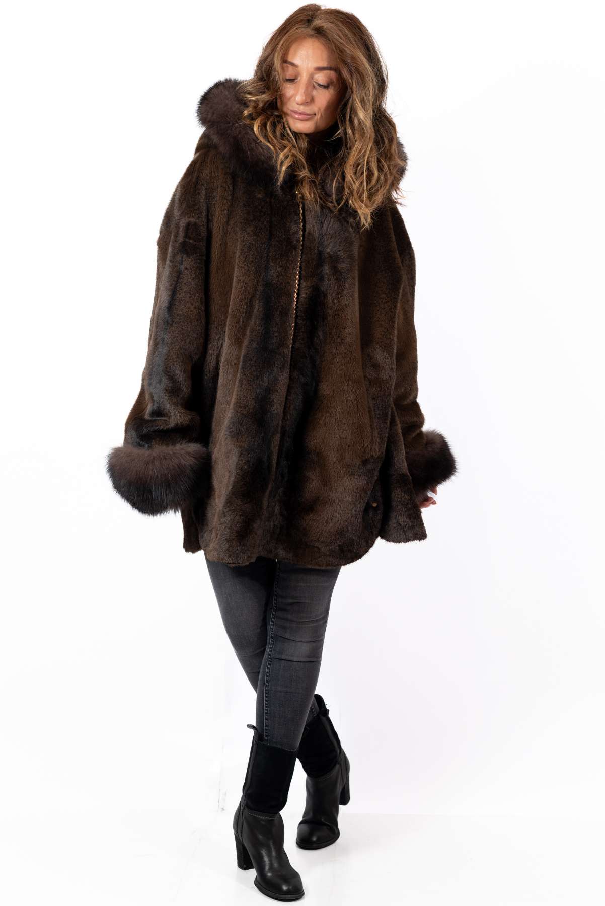 Women's exclusive alpaca coat Valentina Brown Melange
