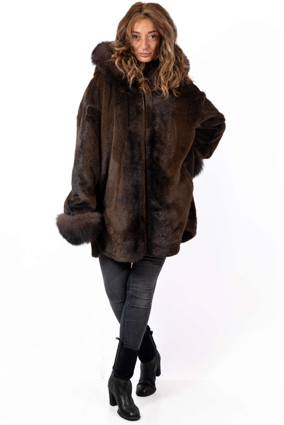 Women's exclusive alpaca coat Valentina Brown Melange