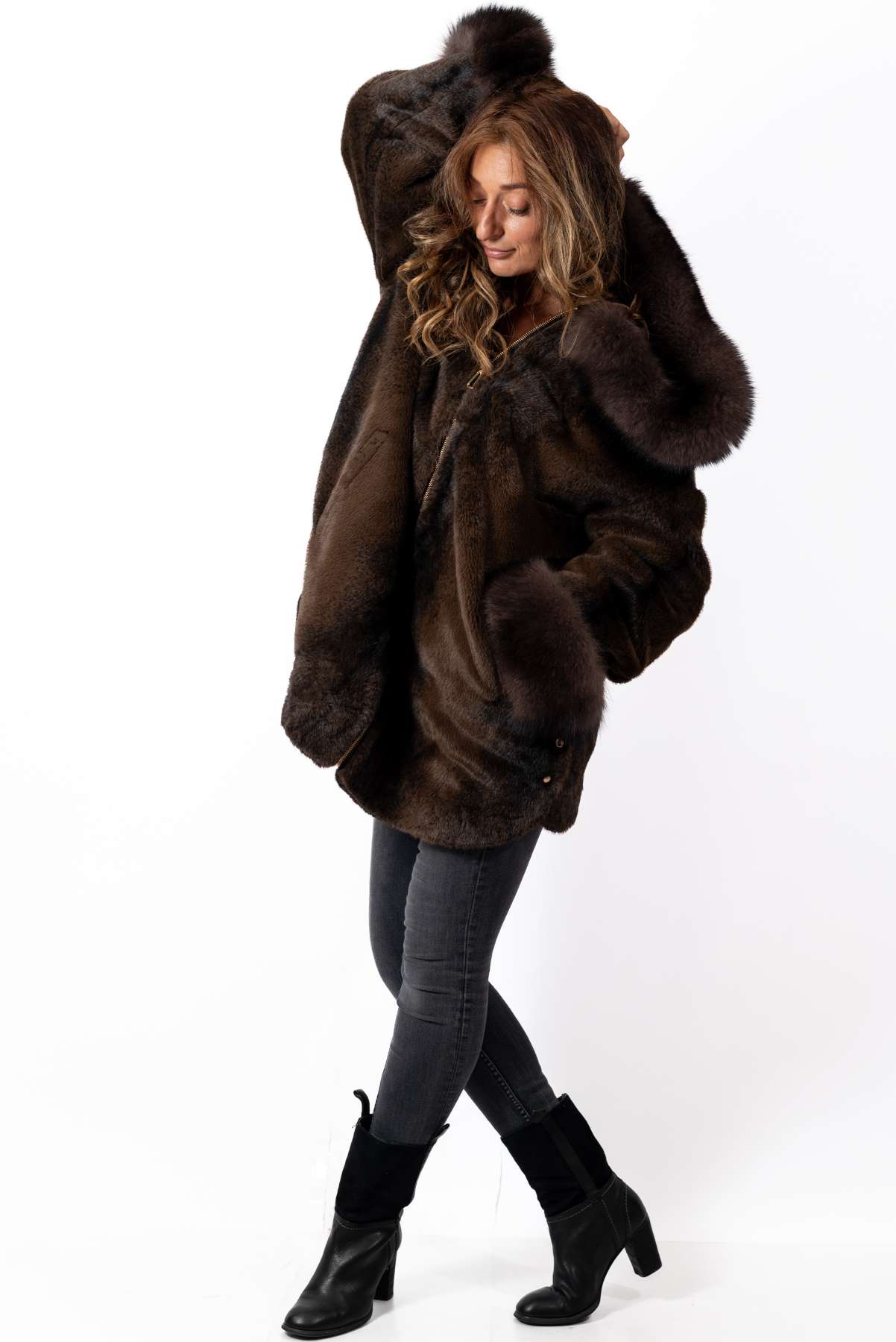 Women's exclusive alpaca coat Valentina Brown Melange