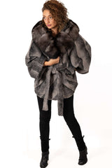 Women's exclusive Alpaca coat Charlotte Grey with hood