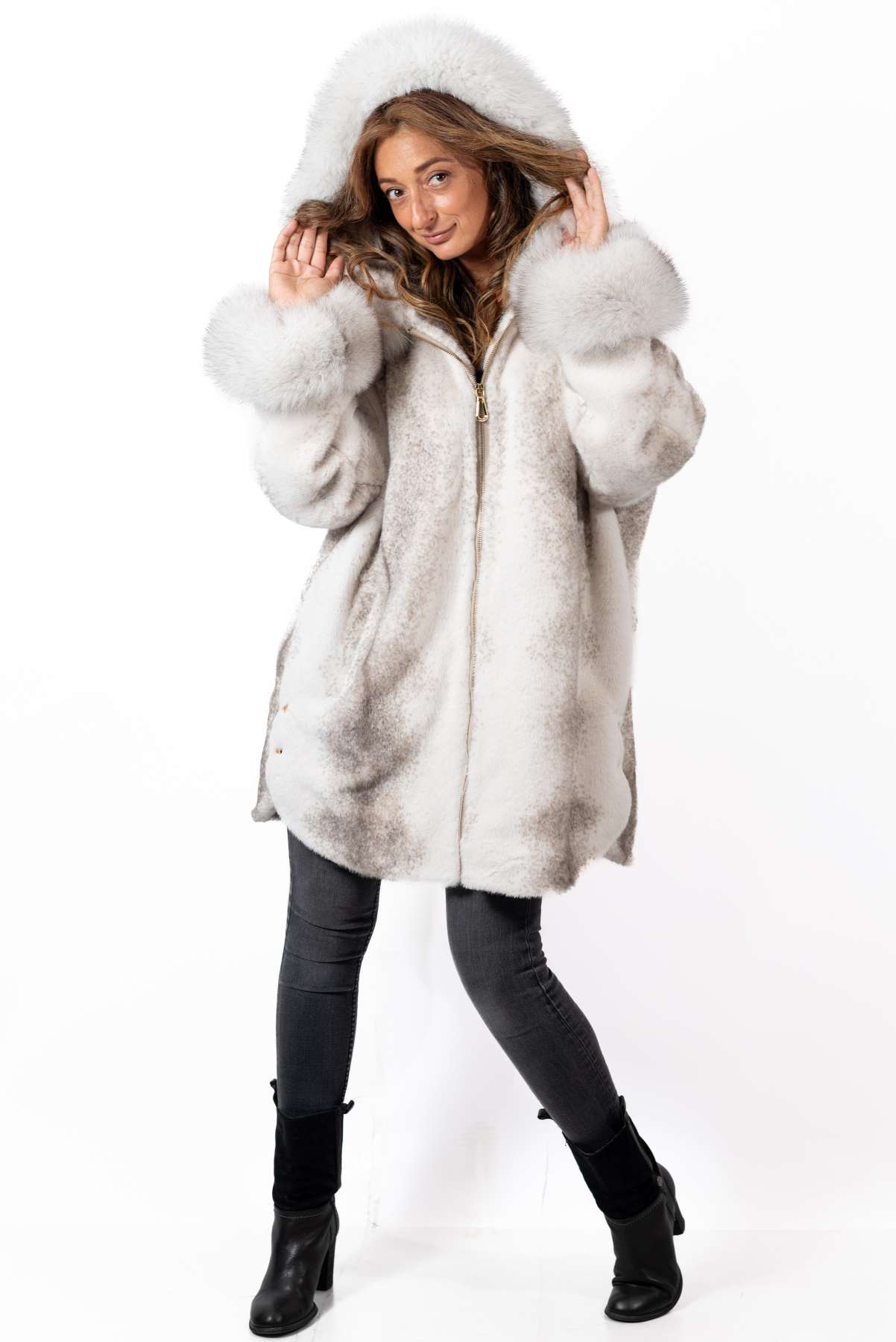 Women's exclusive alpaca coat Valentina White Melange