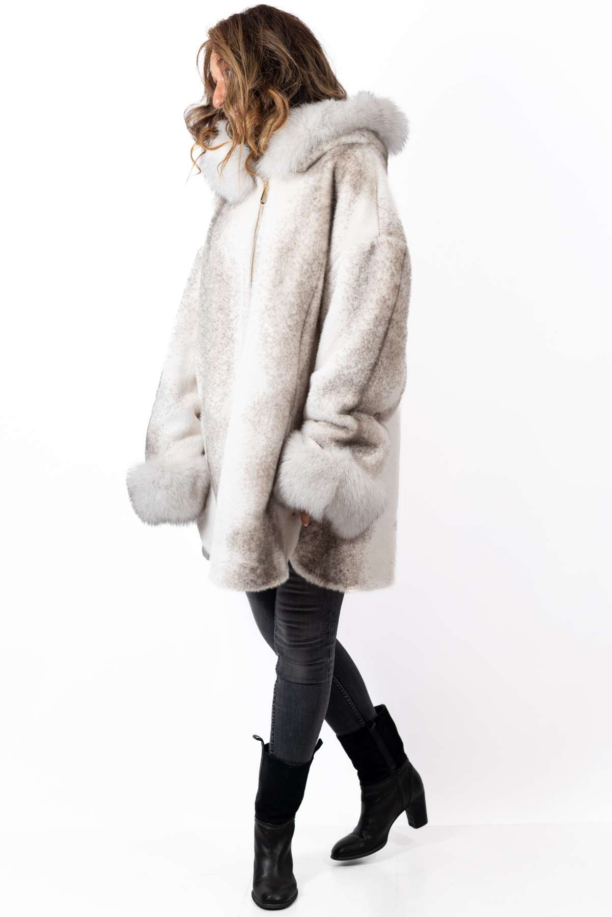 Women's exclusive alpaca coat Valentina White Melange