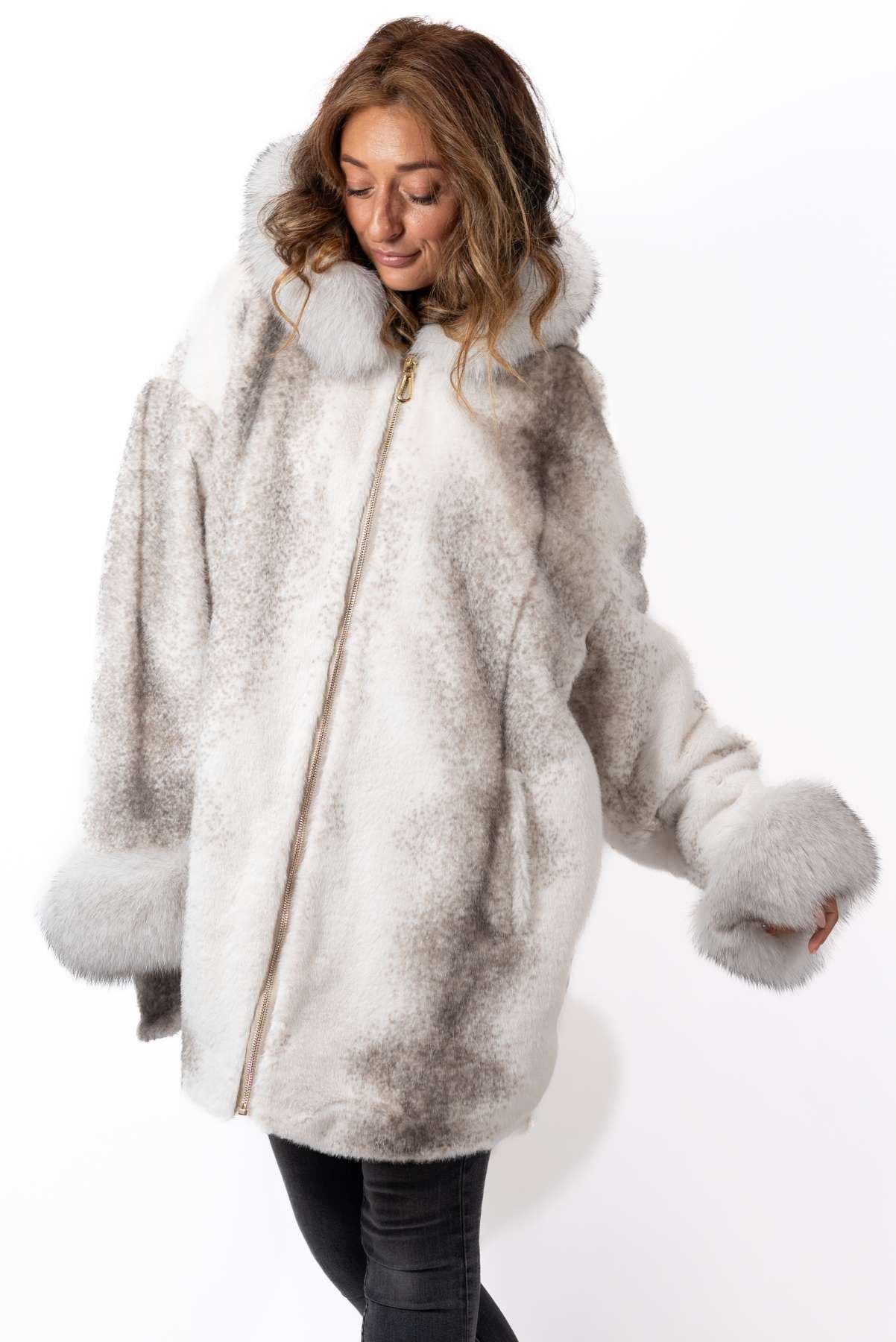 Women's exclusive alpaca coat Valentina White Melange