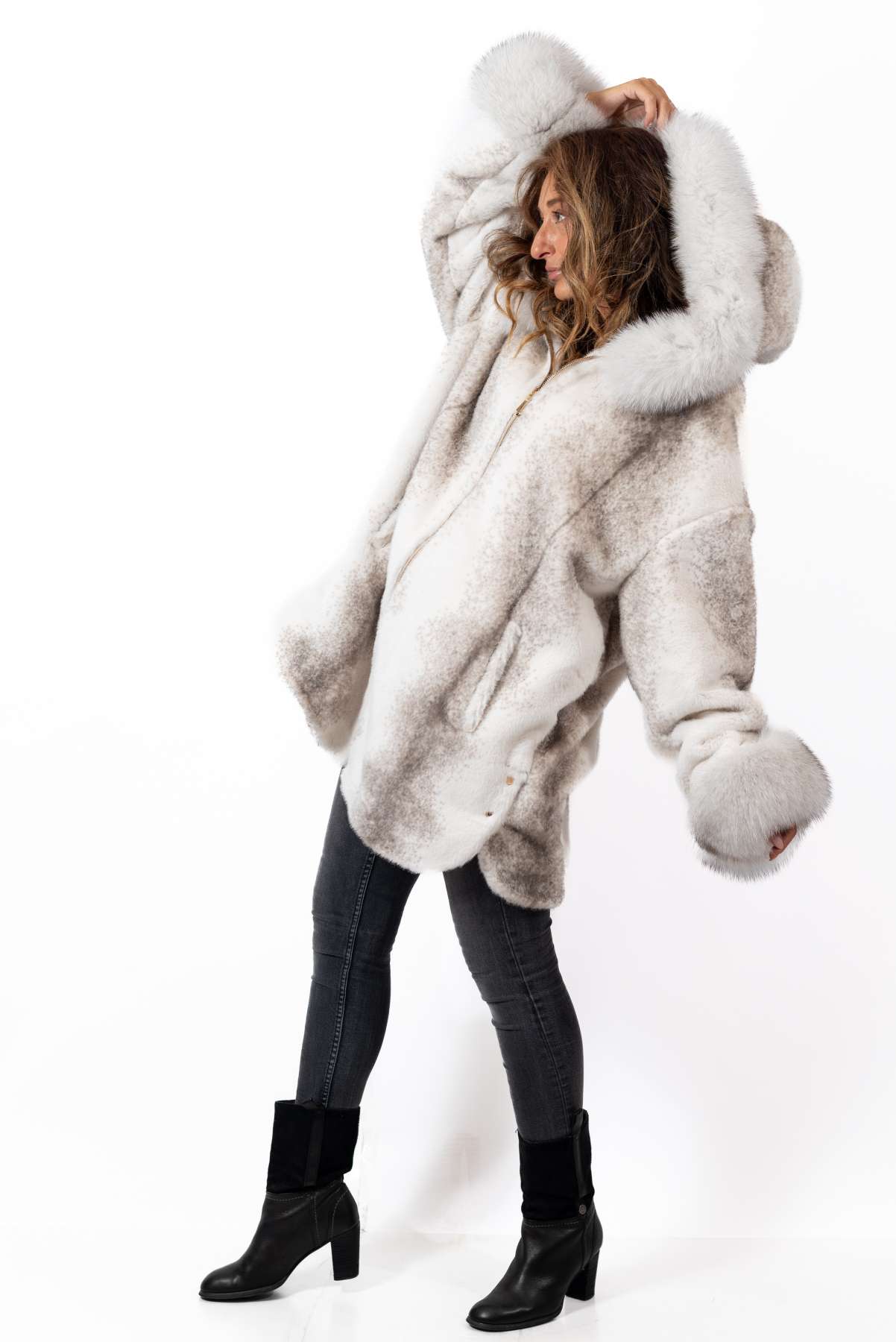 Women's exclusive alpaca coat Valentina White Melange