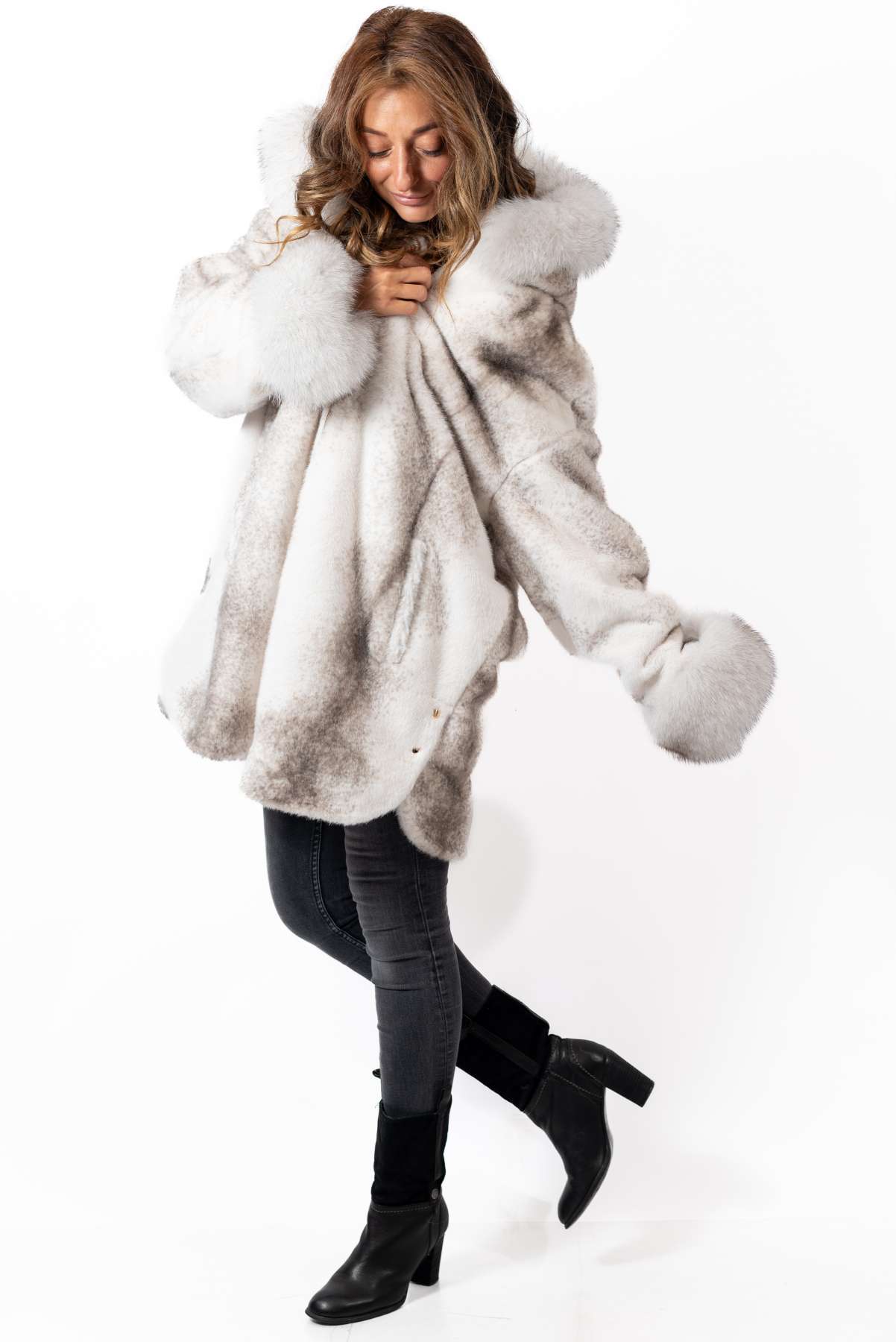 Women's exclusive alpaca coat Valentina White Melange