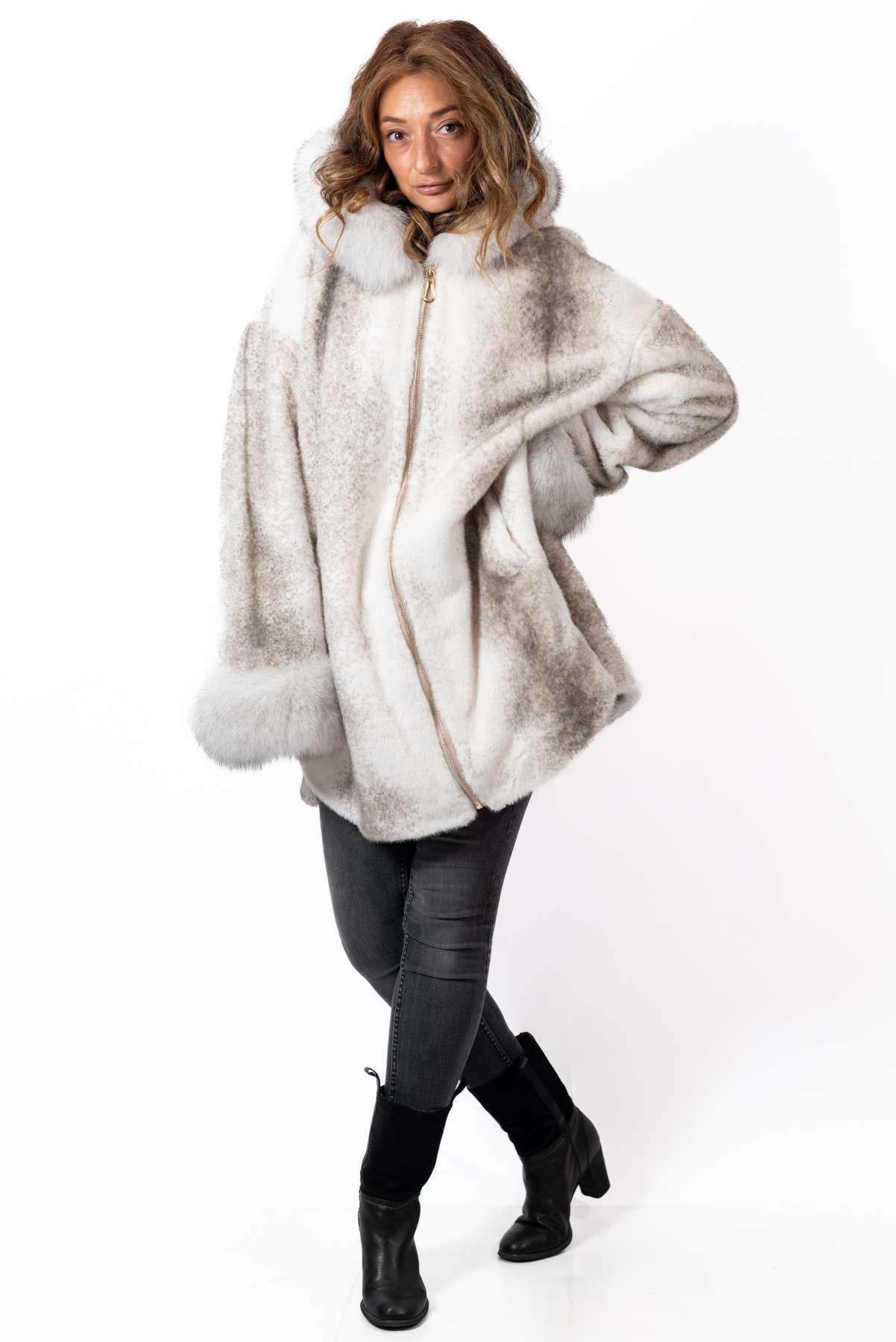 Women's exclusive alpaca coat Valentina White Melange