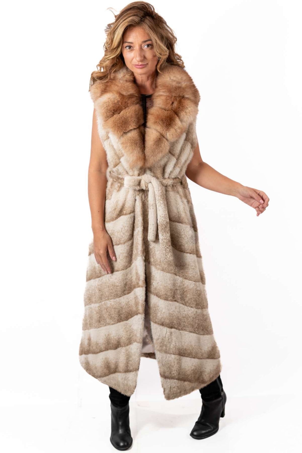 Women's exclusive alpaca coat-vest with Fox