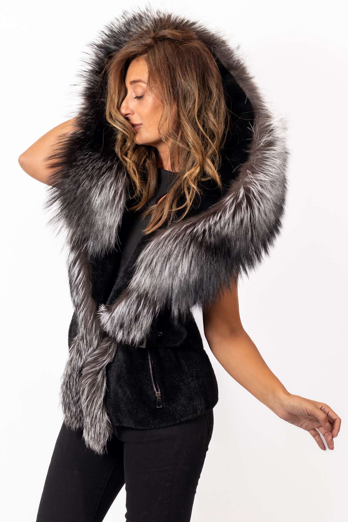 Women's exclusive alpaca Vest with Silver Fox
