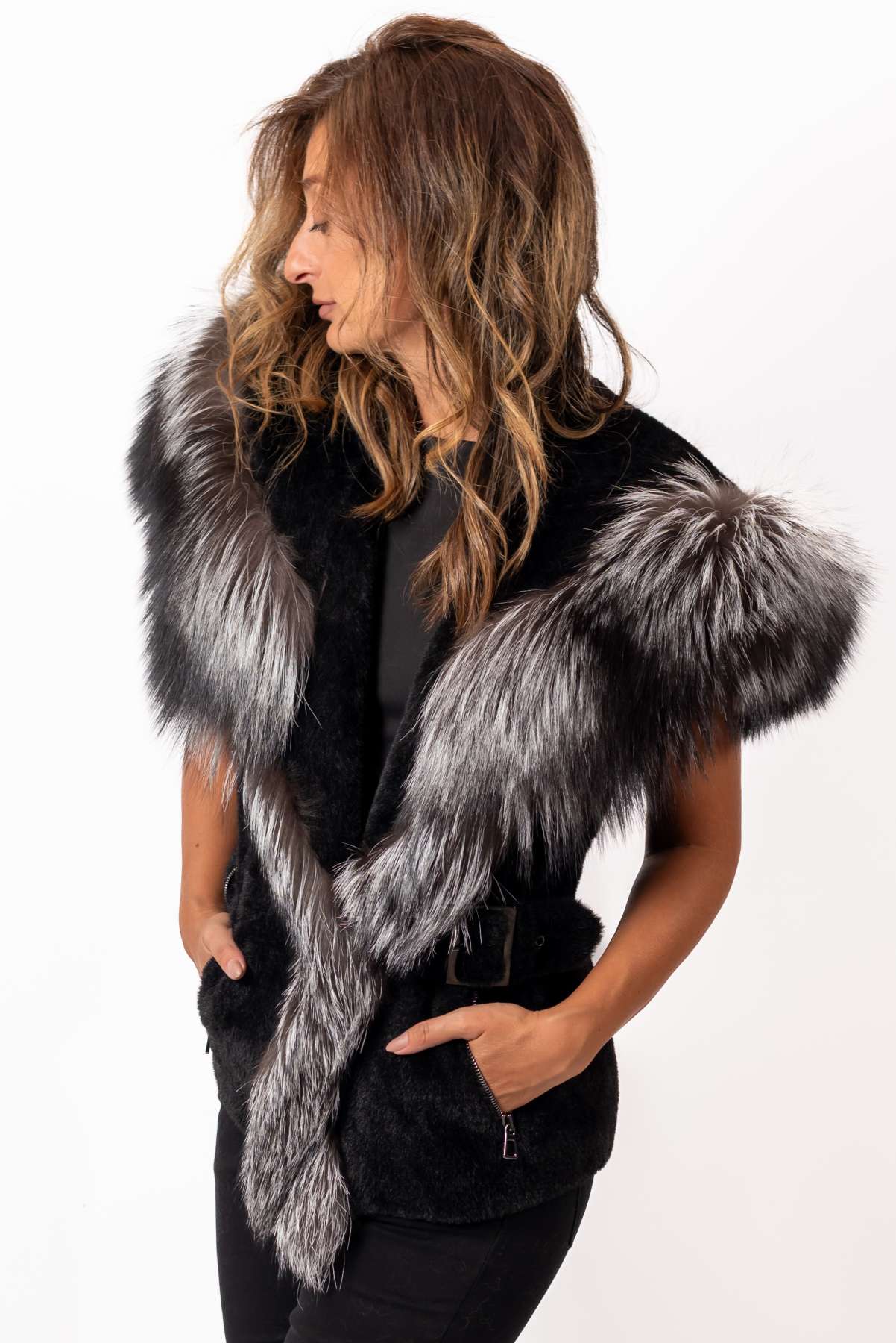 Women's exclusive alpaca Vest with Silver Fox