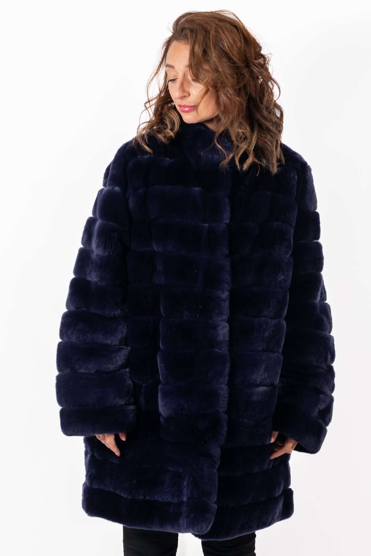 Women's chinchilla coat Valeria 2 in 1 Blue