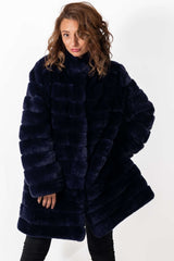 Women's chinchilla coat Valeria 2 in 1 Blue