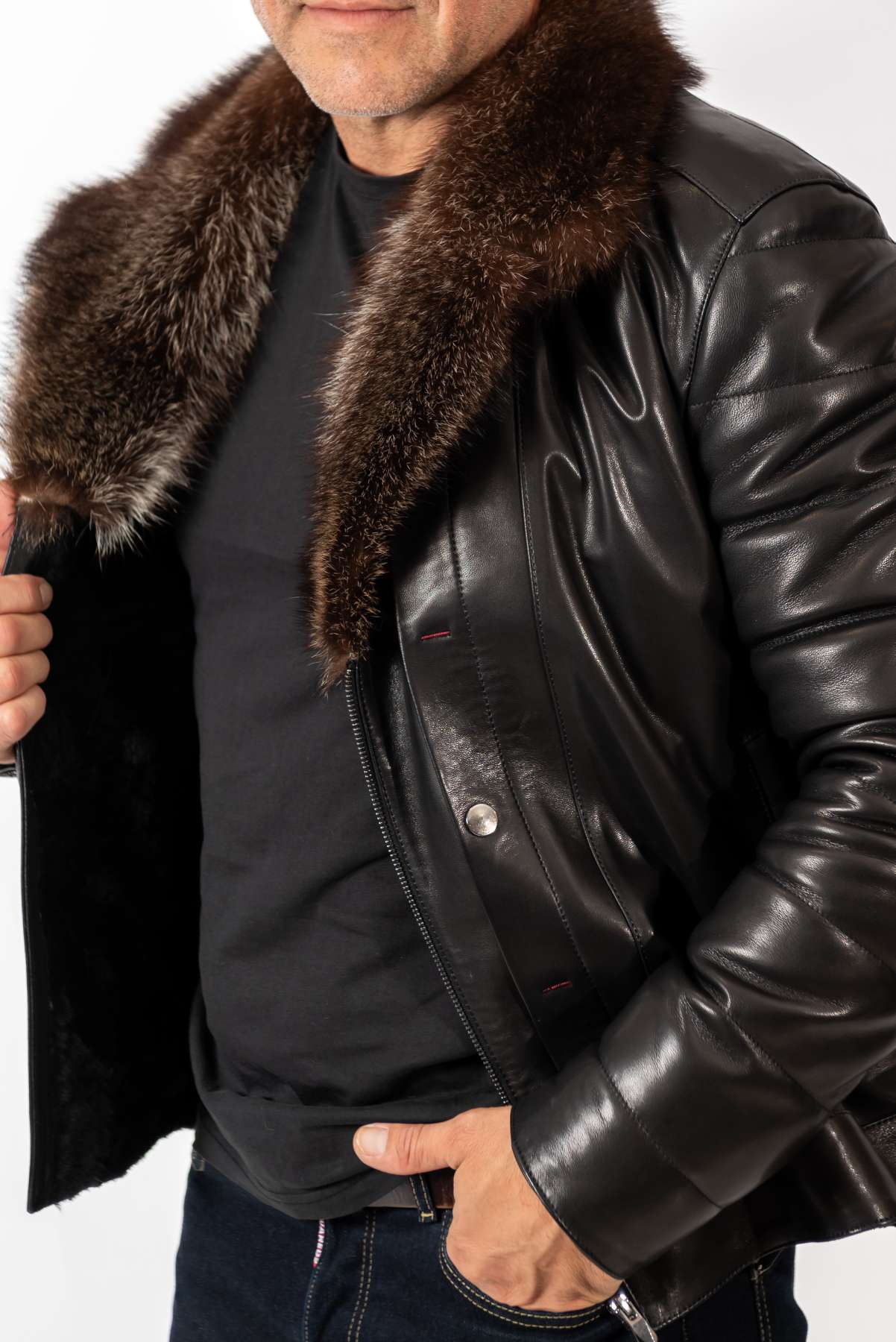 Men's Coat John with Wolf collar