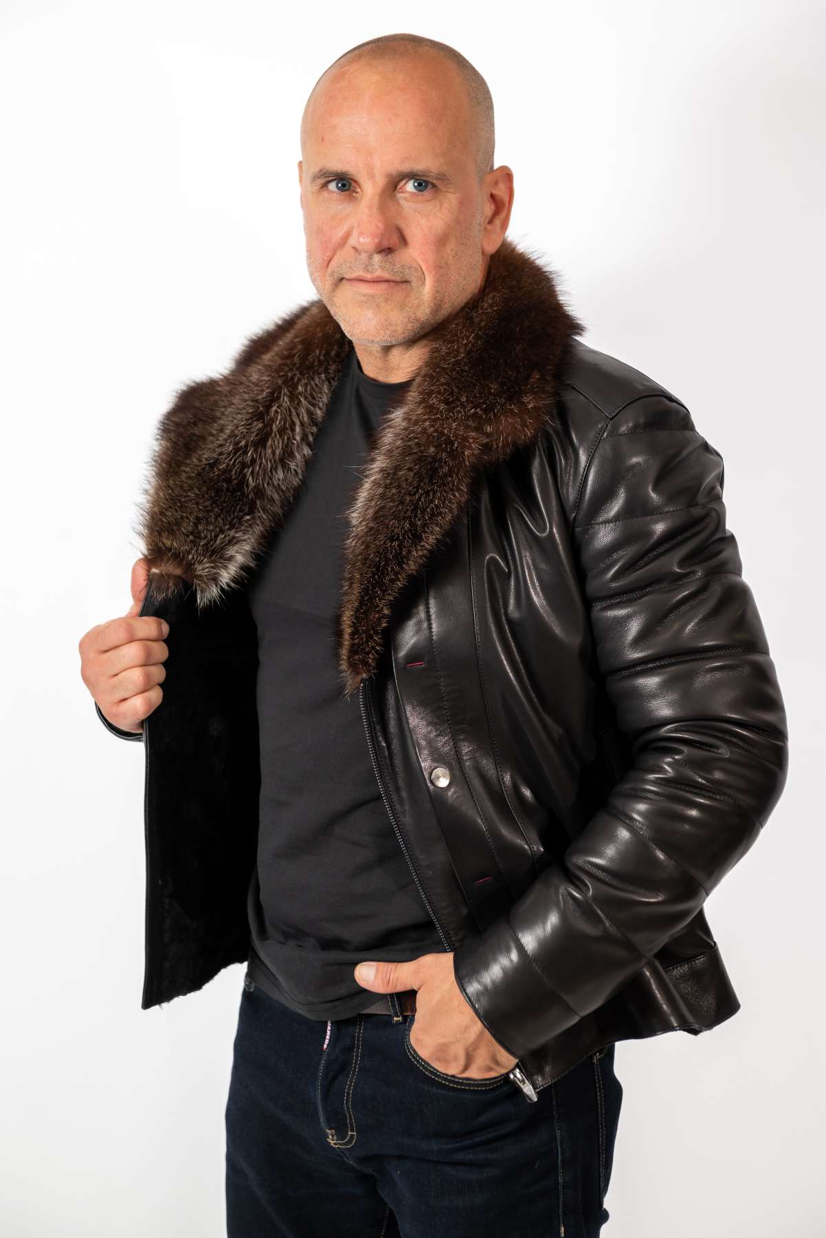 Men's Coat John with Wolf collar